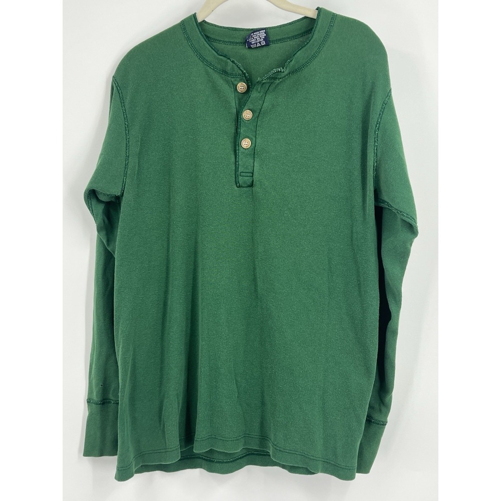 Vintage Duofold Green Henley Shirt Men Long Sleeve Thermal Base Layer Medium